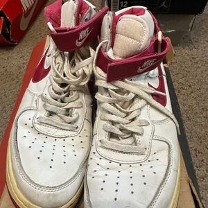 Nike White and Pink High-Top Sneakers with Perforated Toe Box